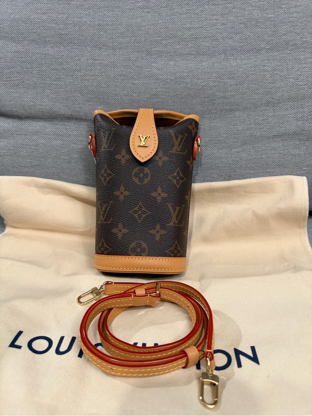 Louis Vuitton Brown Monogram Mini Bucket with Vachetta Trim and Red-Edged Strap